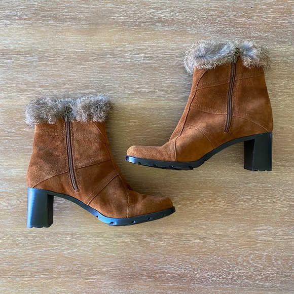 Suede Boot W8017 Leather Fur Trim Ankle Waterproof - Like New - Picture 1 of 10